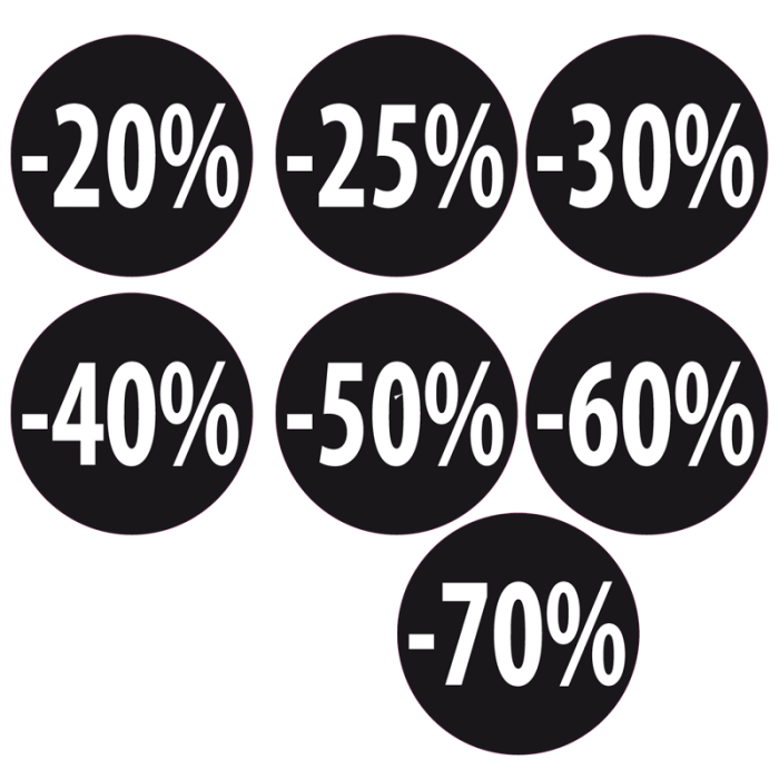 Svartir límmiðar m/ prósentutölum - 1.000 stk