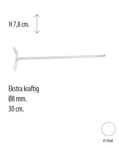 Krókar f/ panil - 30 cm. Sérstaklega sterkir - Hvítur